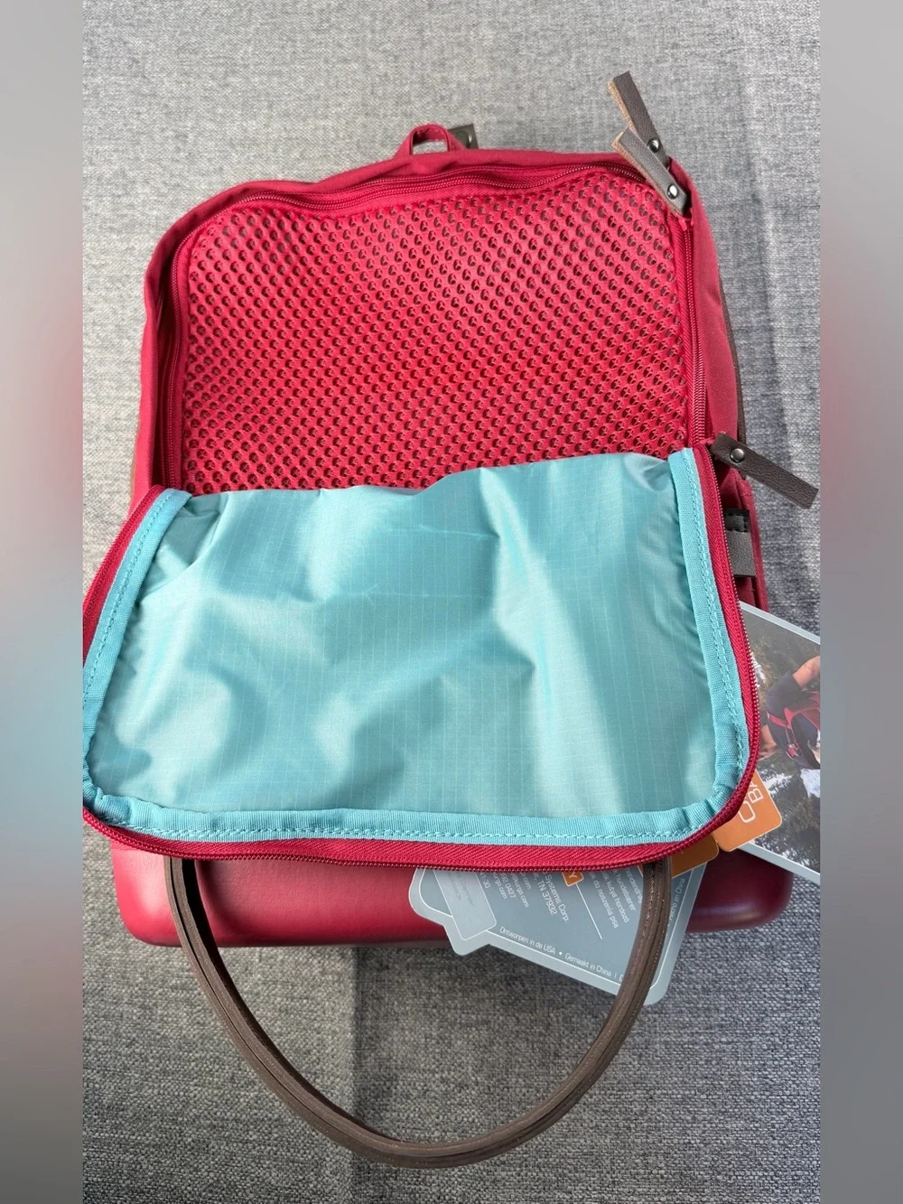 Kurgo Cranberry Red Travel Pet Backpack with Brown Trim